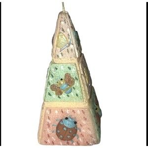 Vtg Green /Yellow /Brown Pyramid Drip Colored Candle(New, Not Used)